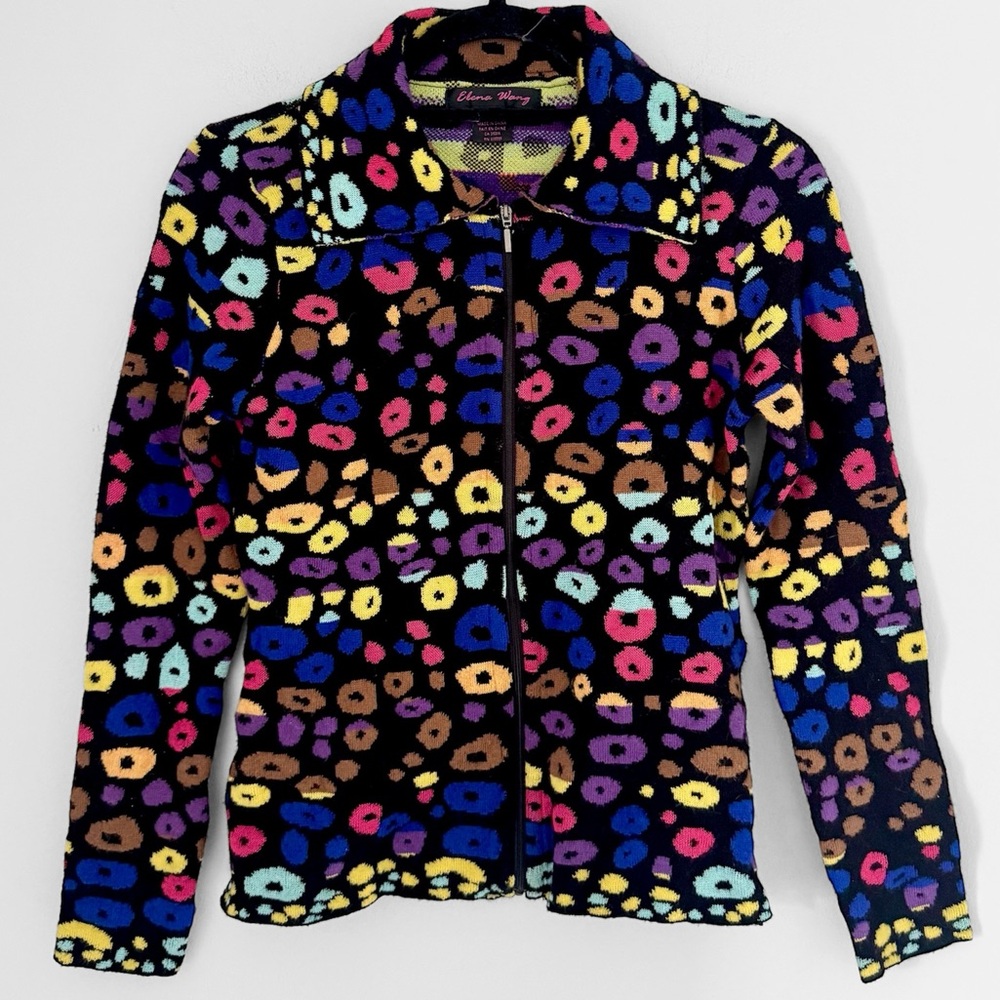 Elena Wang Multicolor Print Zip-Front Sweater